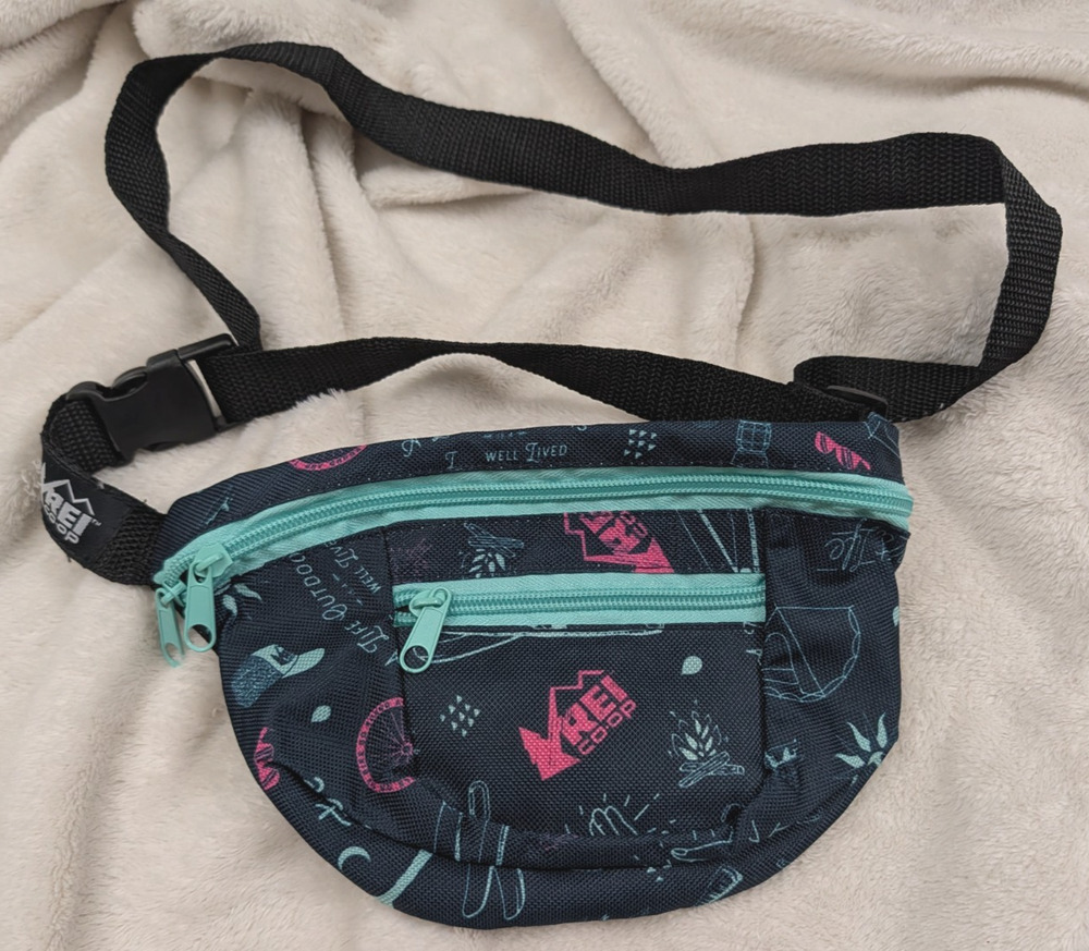 REI Co-OP Waist Fanny Pack dark blue & pink design adjustable belt pockets